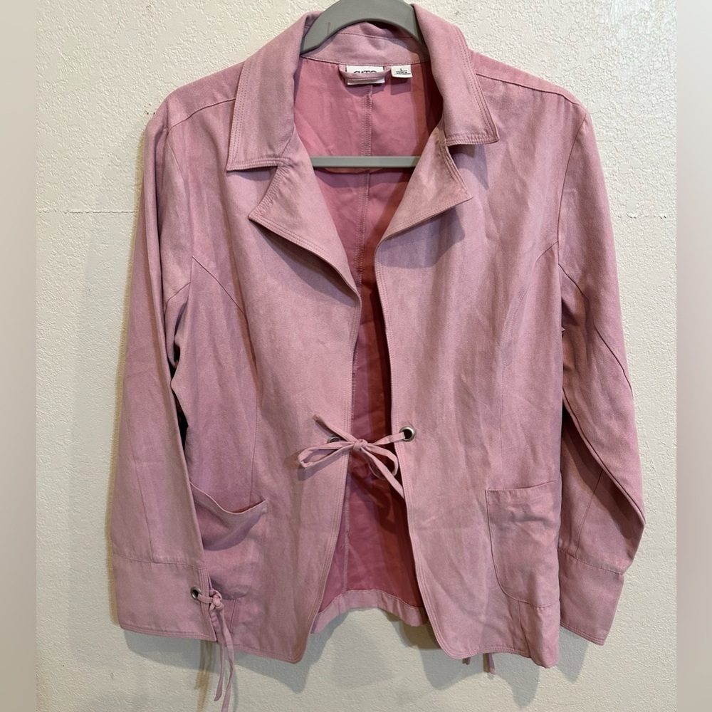 Cato Light Pink Suede Tie-front Jacket - Picture 2 of 14